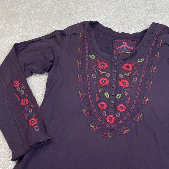 Johnny Was Los Angeles Embroidered Floral Tunic Top Purple - Picture 6 of 7